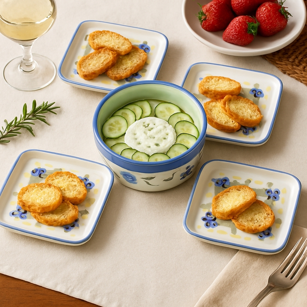5pc Pfaltzgraff Summer Breeze Tapas Set -Plates & Bowl